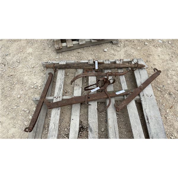 Pallet Lot: Ice Tongs, Spring Style Trap, Horse Hame, Single Tree