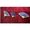 Image 5 : Vintage Butler Purple Abalone Shell Fan Brooch and Clip on Earrings, and Vintage Dual Strand Pearl