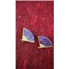 Image 7 : Vintage Butler Purple Abalone Shell Fan Brooch and Clip on Earrings, and Vintage Dual Strand Pearl