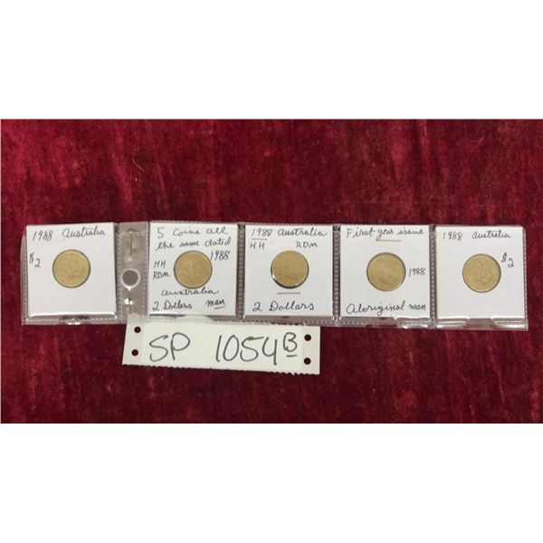 5 Australia 1988 First Year Issue 2 Dollar Coins