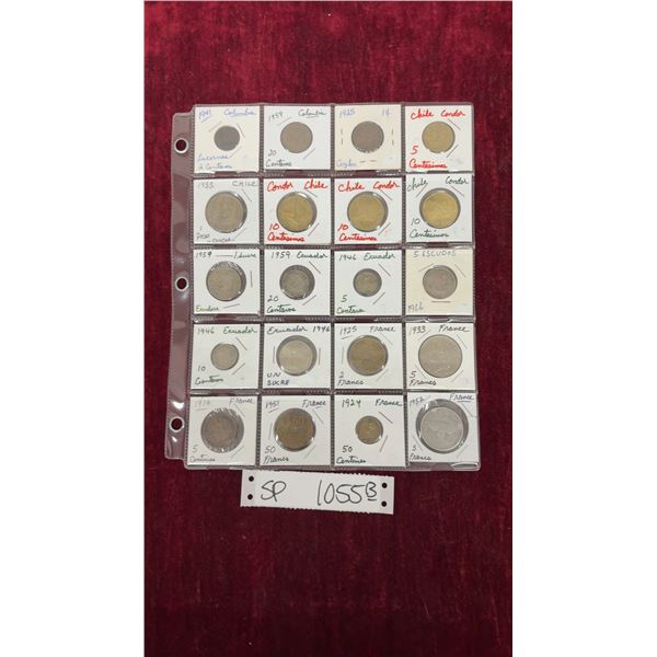 20 Vintage Coins: Chile, Colombia, and France
