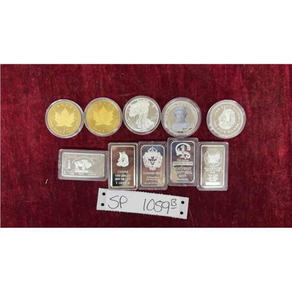 10 Golf and Silver Plated Replica Rounds and Ingots