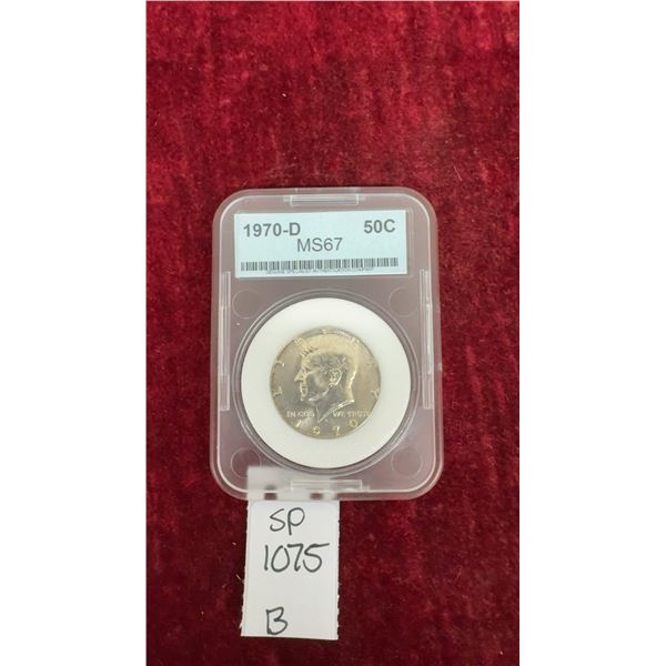 1970-D Kennedy Half Dollar, Graded MS67, Silver Coin