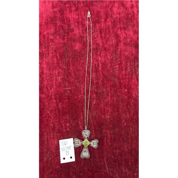 Sterling Silver Filigree Cross and Chain Peridot Gemstone
