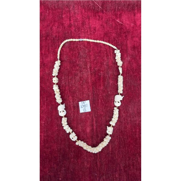 Bohemian Hand Carved Bone Elephants Necklace