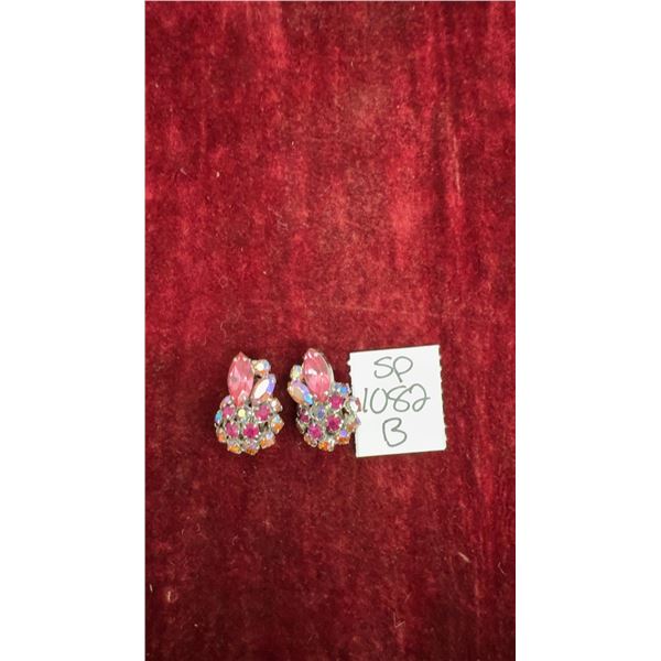 Vintage Sherman Pink Marquise Clip On Earrings