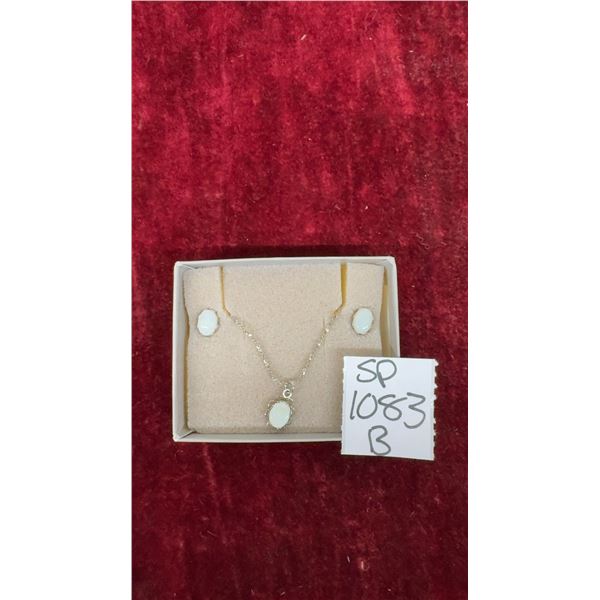 Sterling Silver Opal Earrings and Necklace Set