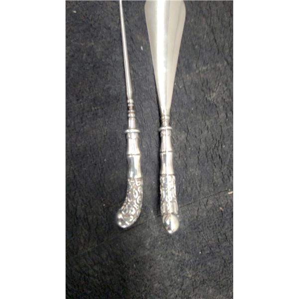 Sterling Ornate Handles, Shoehorn and Button Hook