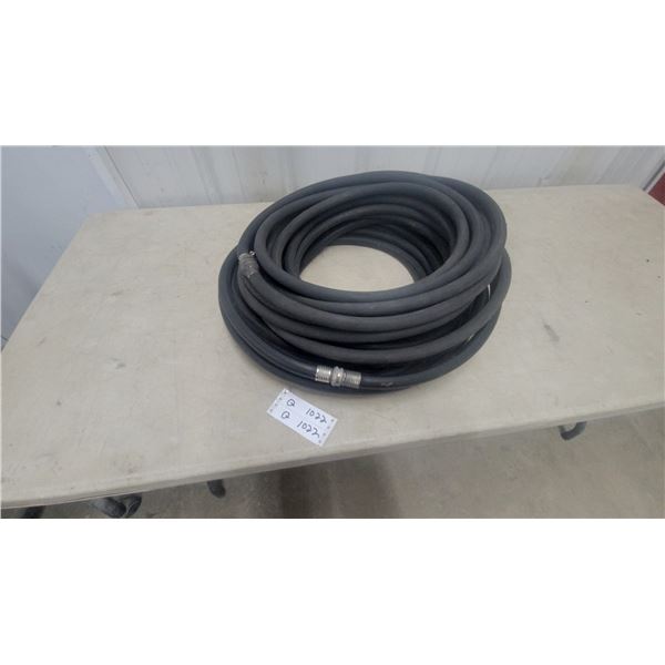 Heavy-Duty Coiled Rubber Hose with Threaded Metal Fittings and Clamps