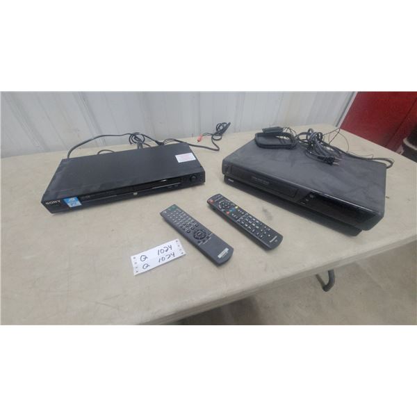 Sony DVD Player, RCA 4-Head VCR, and Panasonic and DVD Remotes