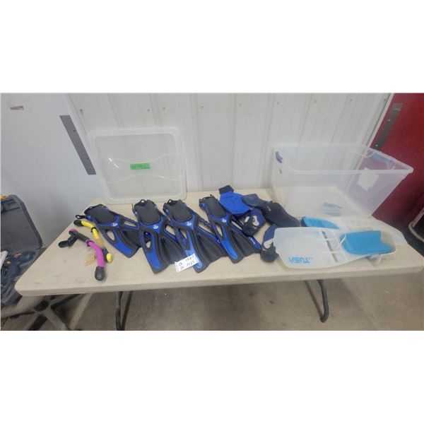 Multiple Pairs of Diving Fins Including Four Pairs of Mares Fins