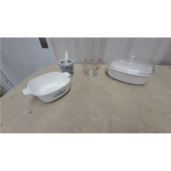 Vintage Corning Ware Cornflower Casserole Dishes and Fire-King 2-Cup Glass Measuring Cup