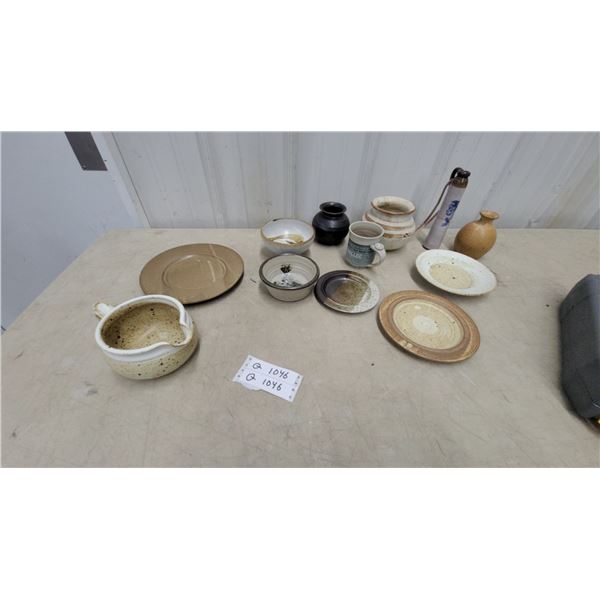 Handmade Studio Pottery Assortment Including Speckled Pitcher, Plates, Bowls, Vases