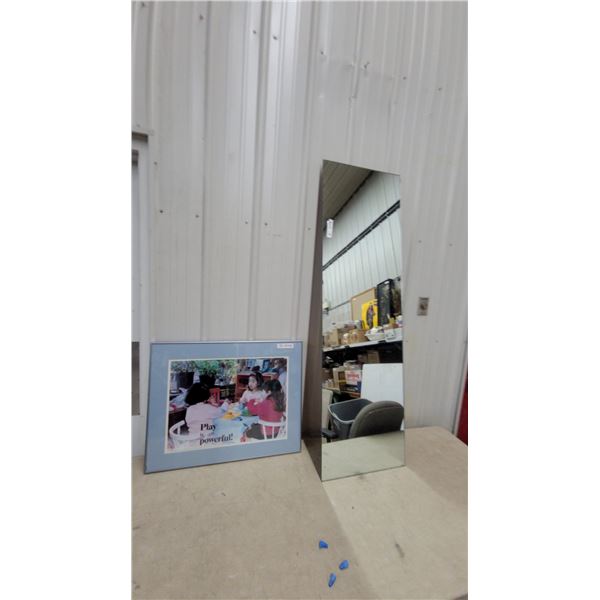 Framed "Play Is Powerful!" Print and Tall Rectangular Wall Mirror