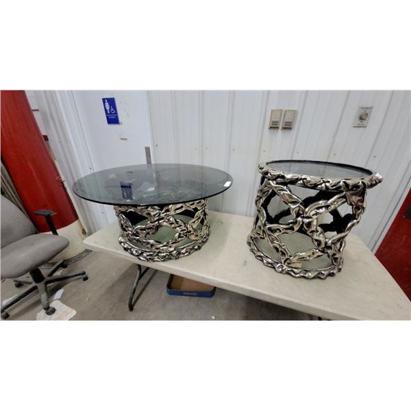 Pair of 1970s Tony Duquette Sculptural Ribbon Tables with Smoked Glass Tops
