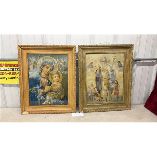 Two Framed Religious Pictures, Madonna and Child and St. Nicholas by H. Seiber, 26 x 21”