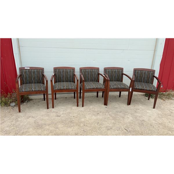 Set of 5 Wood Frame Chairs With Striped Upholstered Seats and Backs