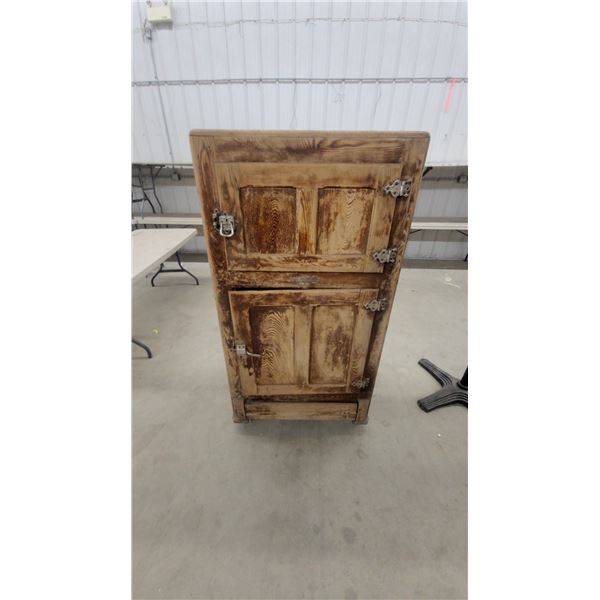 Antique Ice Box with Galvanized Interior and Metal Hardware