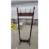 Image 1 : Antique Wooden Hall Tree Coat Rack with Three Cast Metal Double Hooks