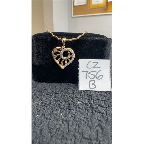 18K Gold Plated 22.0mm Simulated Diamond Swirl Heart Necklace, 18” Long