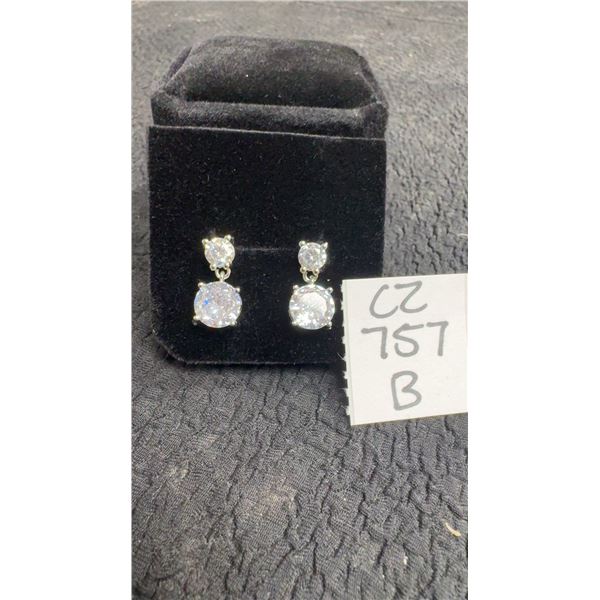 925S 0.5ct + 2.0ct Each Simulated Diamond Dangle Earrings, White Gold Overlay