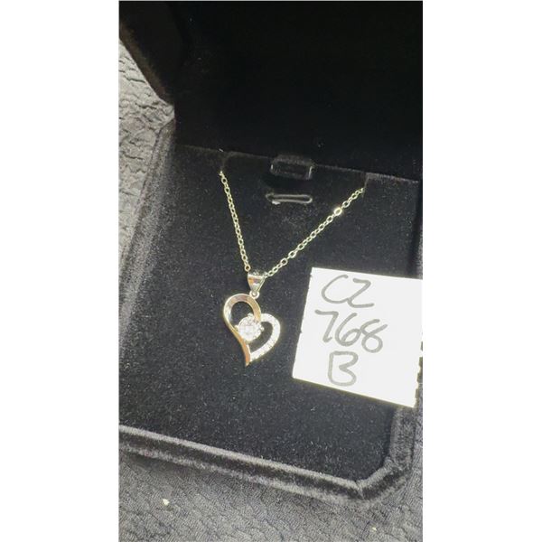 925S 0.4ct Simulated Diamond Heart Necklace, 16”-18”, White Gold Overlay