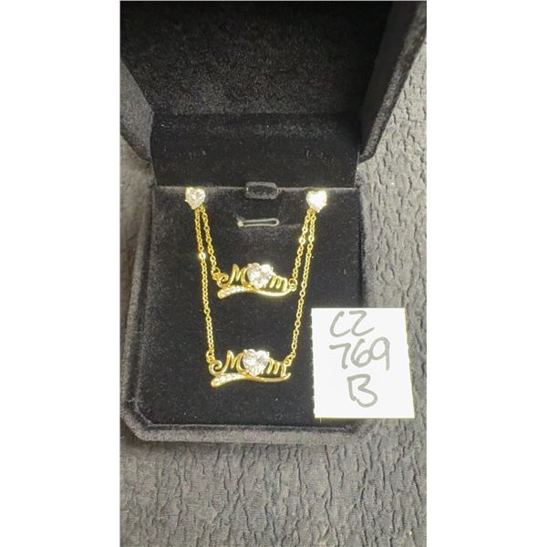 14K Gold Plated 3.0tcw Heart Cut Simulated Diamond, Mom Heart 3-Piece Set, Necklace, Bracelet, and