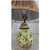 Image 3 : Vintage Yellow Ceramic Floral Peony Table Lamp with Pleated Brown Fabric Shade