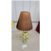 Image 4 : Vintage Yellow Ceramic Floral Peony Table Lamp with Pleated Brown Fabric Shade