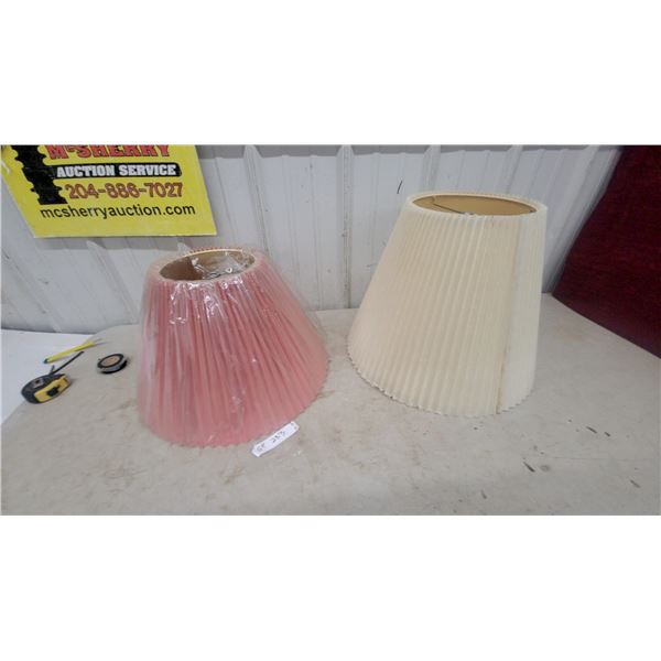 Two Pleated Conical Lamp Shades, Pink and Cream