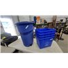 Image 1 : Rubbermaid Roughneck Wheeled Trash Can with Lid and Four Blue Recycling Bins