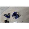 Image 3 : Lot of Three Blue Vises Including Bench Vise and Two wood Vises