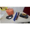 Image 1 : Black Hawk 1” Tool Box, Orange Gas Can, 2 Brooms, and Black Plastic Box