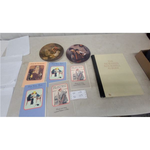 Norman Rockwell Album, 6 Father's Day Cards, and 2 Decorative Plates