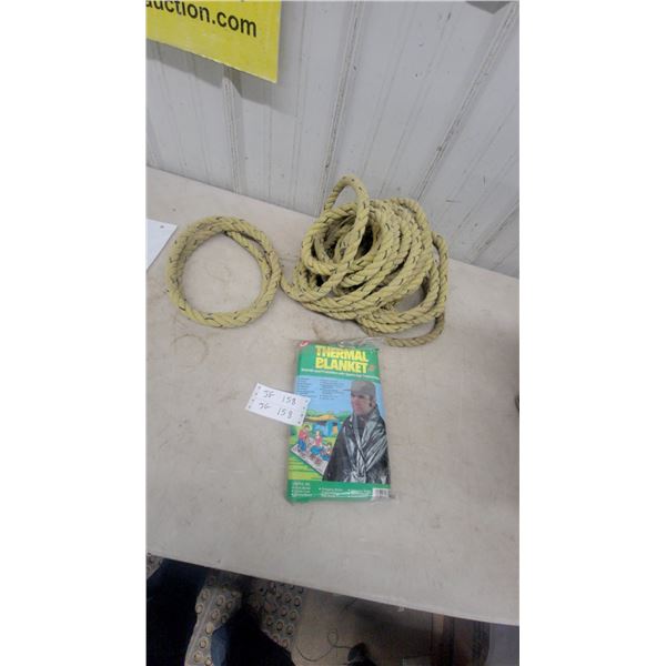 Thermal Blanket 56” x 84” and Yellow and Black Utility Rope
