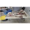 Image 1 : Assorted Gardening Tools Including Serrated Hoe, Garden Fork, Cultivator, Shovel, Rake