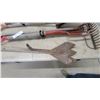 Image 2 : Assorted Gardening Tools Including Serrated Hoe, Garden Fork, Cultivator, Shovel, Rake