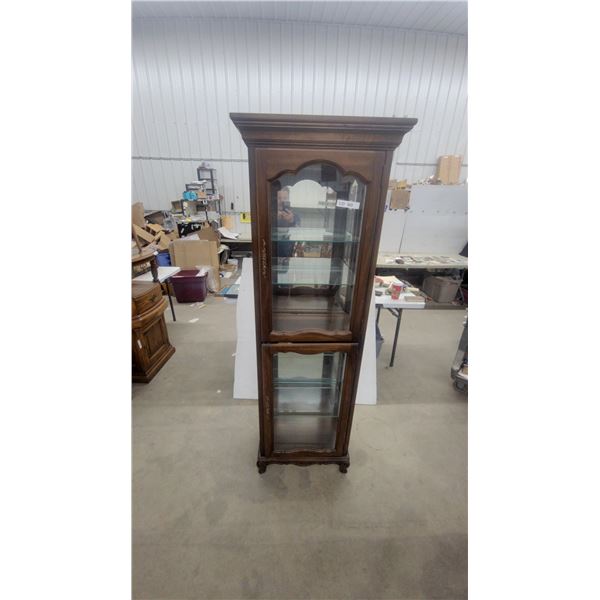 Curio Cabinet with Glass Shelves and Ornate Brass Hardware 72”×21”×13” lights up