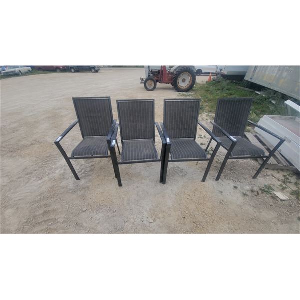 Set of 4 Modern Outdoor Patio Armchairs with Dark Metal Frames and Sling-Style Seats