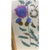 Image 3 : Framed Hand Embroidery of Thistles and Wildflowers on Fabric, Gold-Toned Frame 39 × 21”