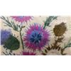 Image 8 : Framed Hand Embroidery of Thistles and Wildflowers on Fabric, Gold-Toned Frame 39 × 21”