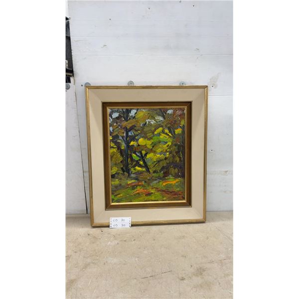 Framed Original Impressionistic Oil Painting of Forest Landscape, Signed by Artist, 28 × 24”