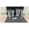 Image 1 : Cut Lead Crystal Pitcher, Vases, and Footed Vase With Geometric Starburst Patterns, Tallest 10”