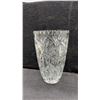 Image 2 : Cut Lead Crystal Pitcher, Vases, and Footed Vase With Geometric Starburst Patterns, Tallest 10”