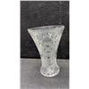 Image 4 : Cut Lead Crystal Pitcher, Vases, and Footed Vase With Geometric Starburst Patterns, Tallest 10”