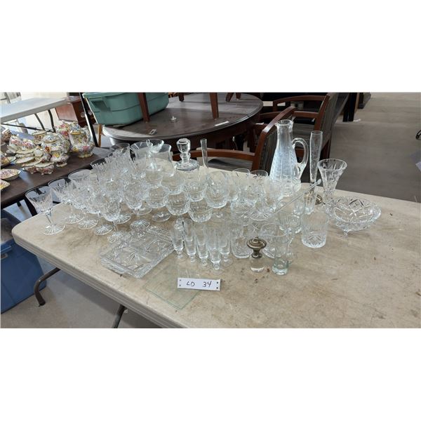 Large Collection of Cut Crystal Glassware Including Stemware, Tumblers, Decanter, Pitcher