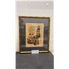 Image 1 : Framed Egyptian Cleopatra Hand-Painted Papyrus Artwork, 1988 in Gold Bamboo-Style Frame