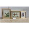 Image 1 : Three Framed Watercolor Paintings Featuring Hummingbird, Roses, by Joyce Hunter and Pink Irises