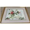 Image 8 : Three Framed Watercolor Paintings Featuring Hummingbird, Roses, by Joyce Hunter and Pink Irises