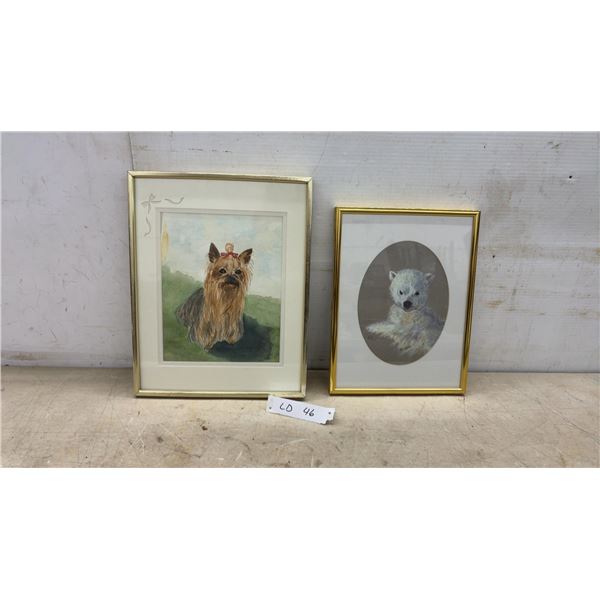 Two Framed Artworks: 1992 B. Joyce Hunter Yorkshire Terrier Watercolor, 14 × 11” and 1997 O'Hara